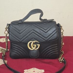 Gucci small Marmont Black Chevron Crossbody Bag with Gold Accents